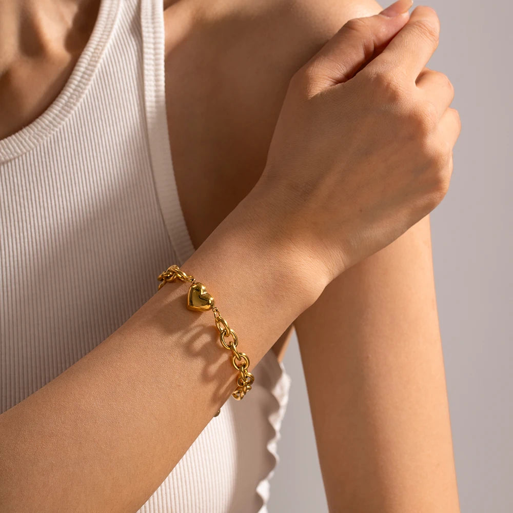 Heart Pendant Stainless Steel Bracelet