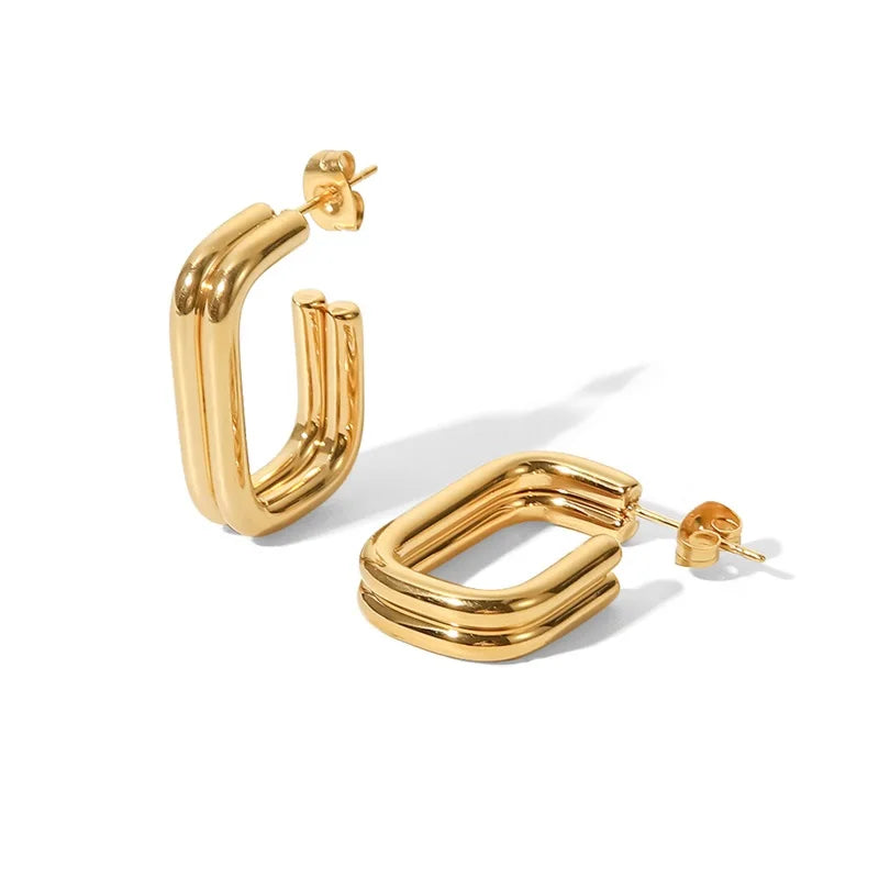 Double U-Shaped Gold Stud Earrings