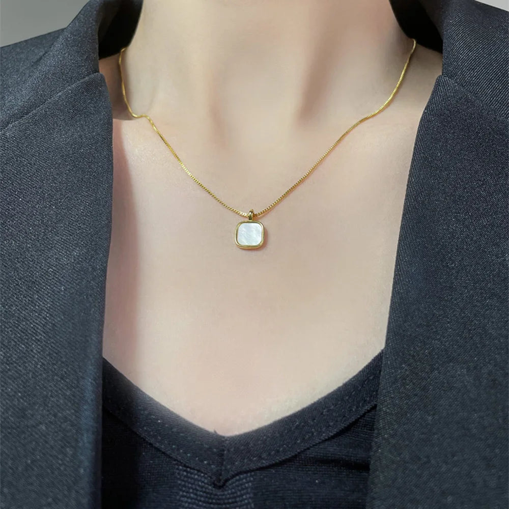 Square Shell Pendant Necklace