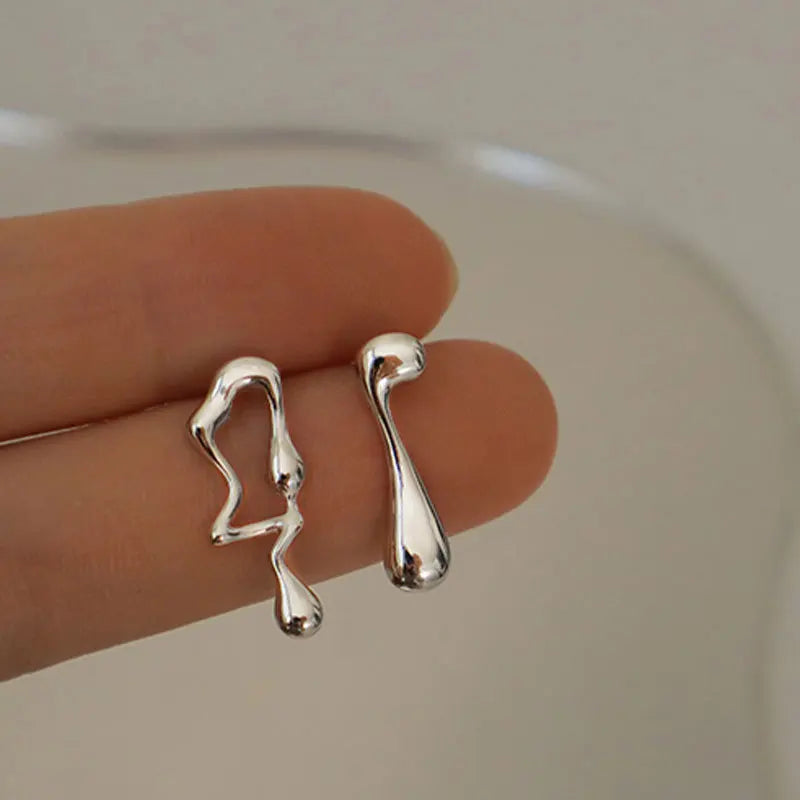 Asymmetric Lava Silver Earrings