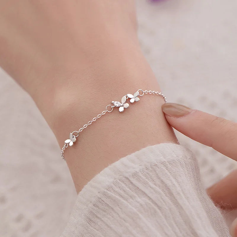 Diamond Butterfly Silver Bracelet
