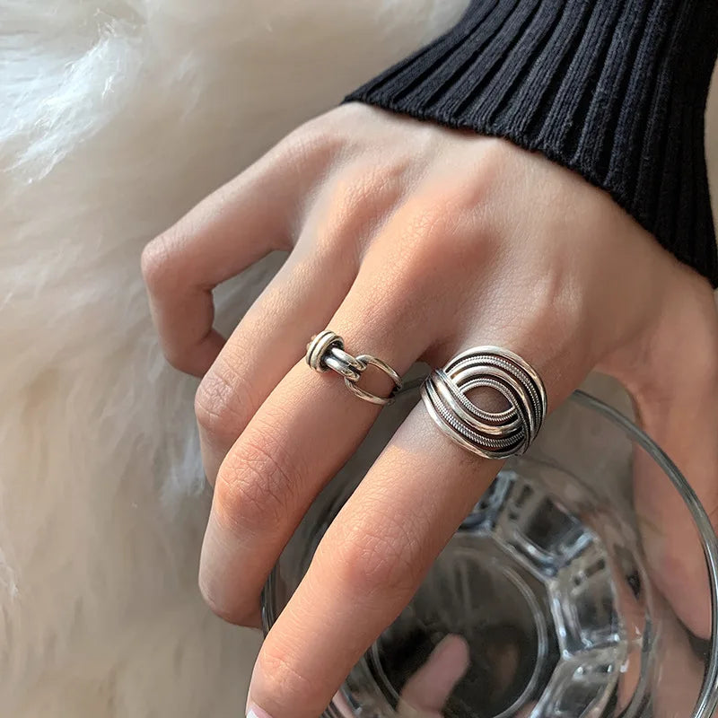 Hollow Lines Punk Silver Ring