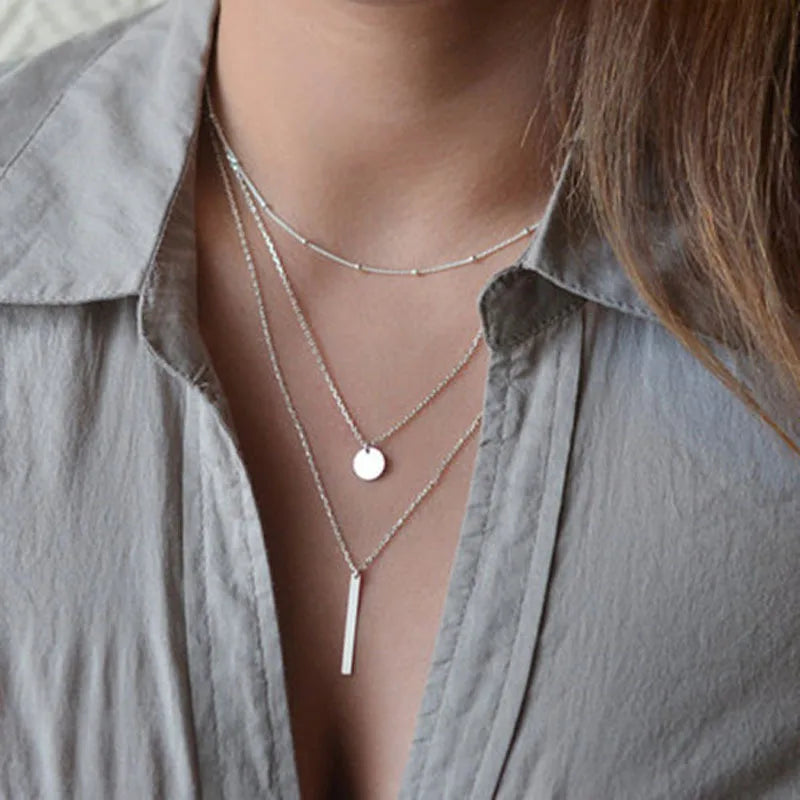 Triple Layer Bar Pendant Necklace