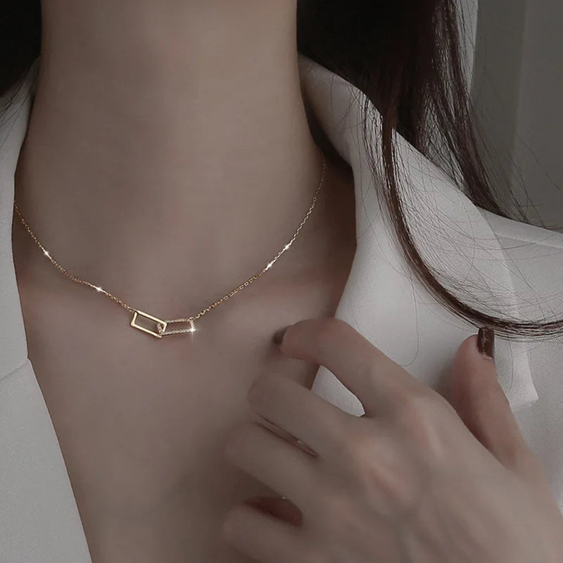 Geometric Zirconia Rectangle Necklace