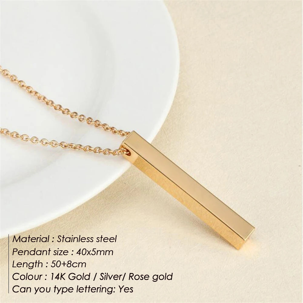 Engraved Square Bar Necklace