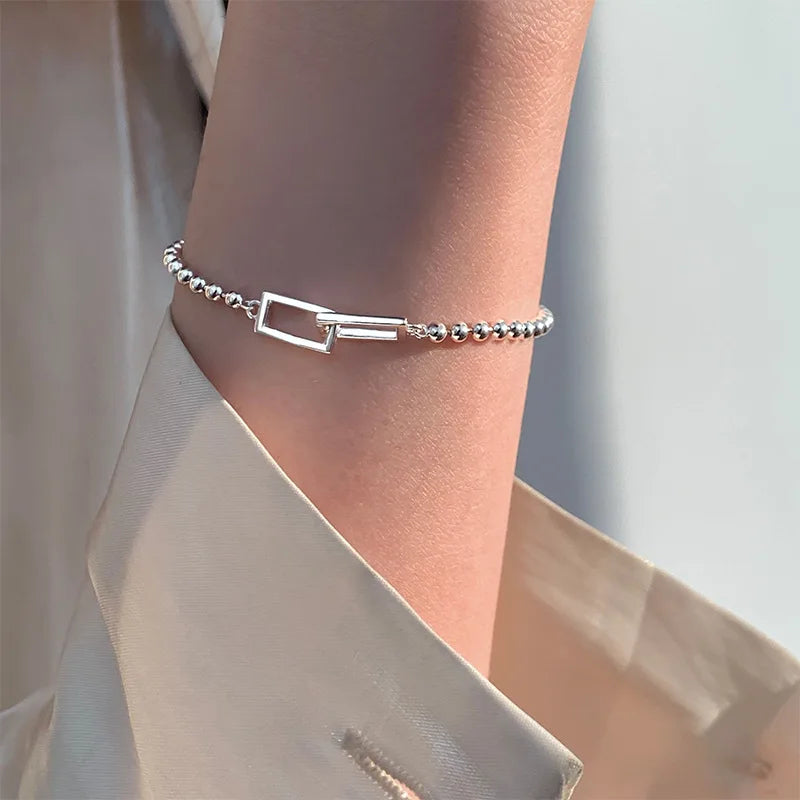 Geometric Bead Silver Bracelet