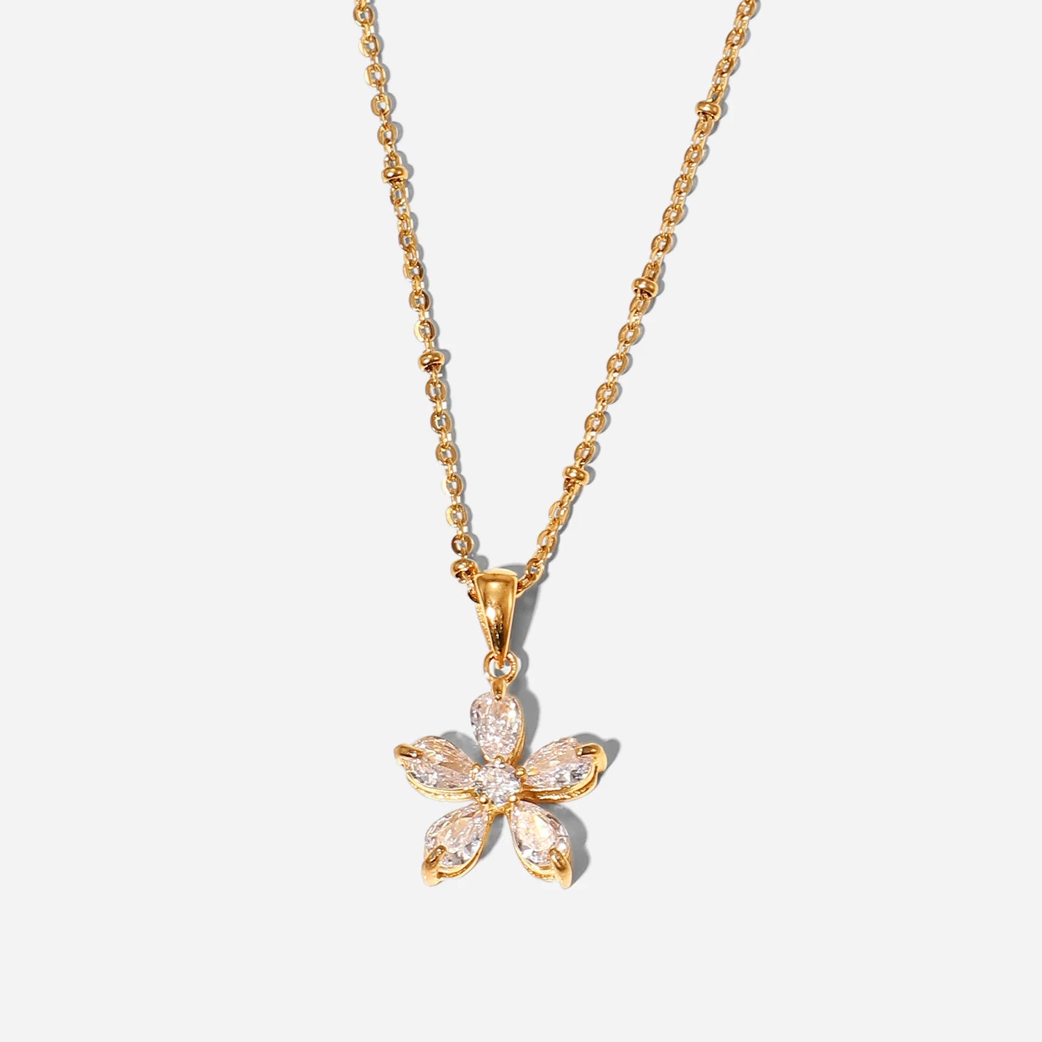 Zircon Flower Pendant Necklace