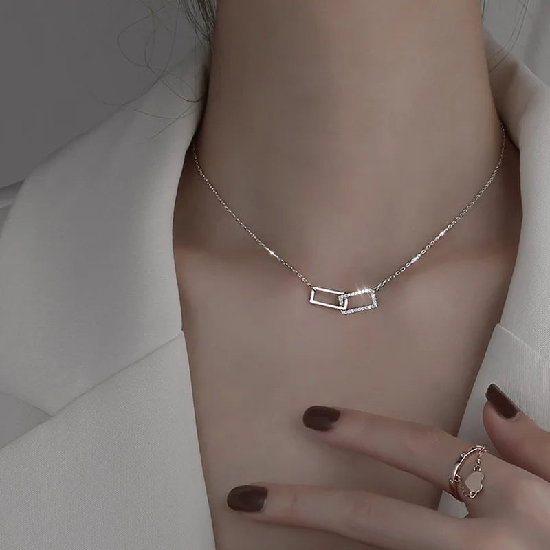 Geometric Zirconia Rectangle Necklace