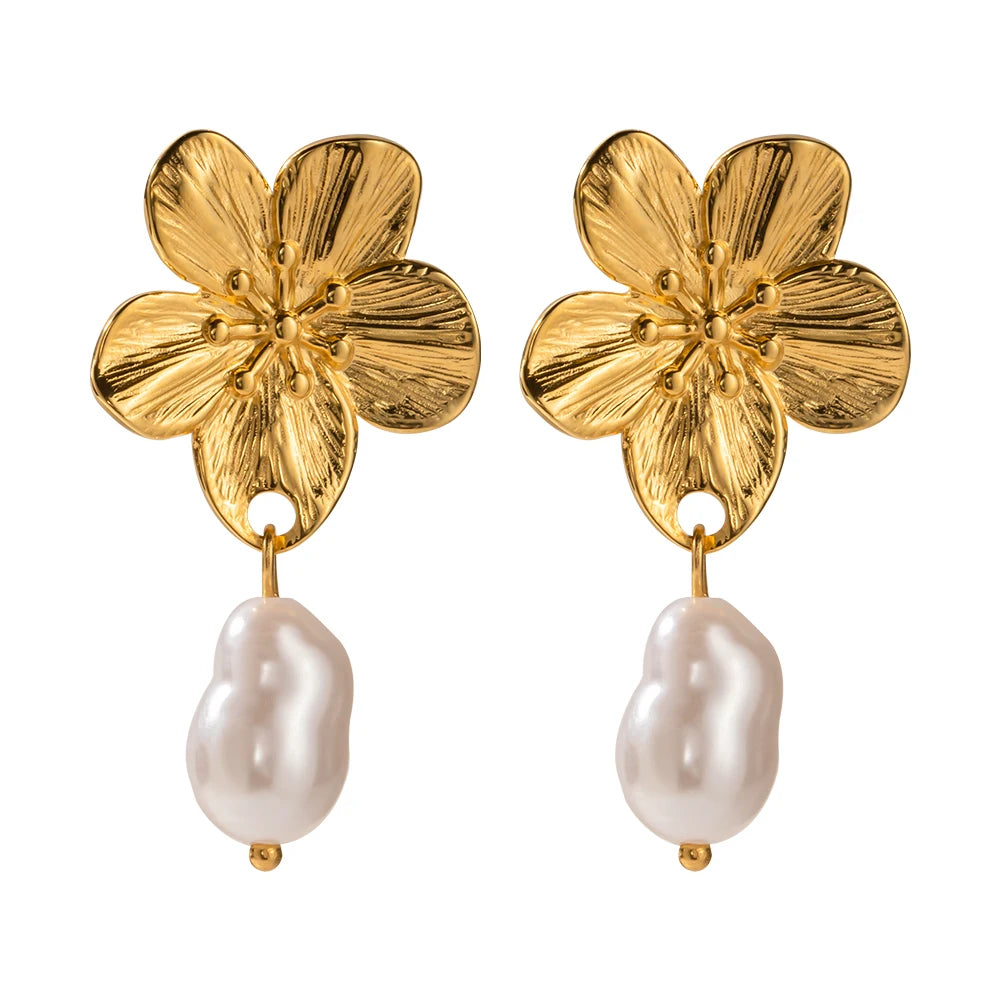 Flower Shell Bead Drop Earrings