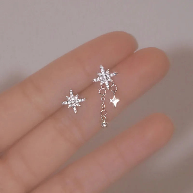 Asymmetrical Star Silver Earrings