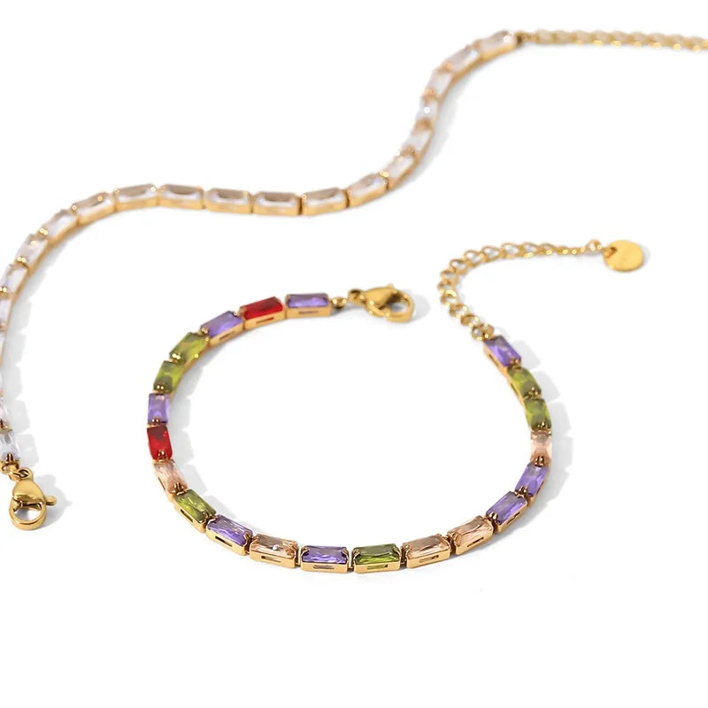 Colorful Zirconia Stainless Steel Bracelet