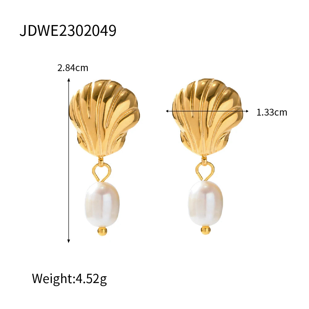 Shell & Pearl Gold Earrings