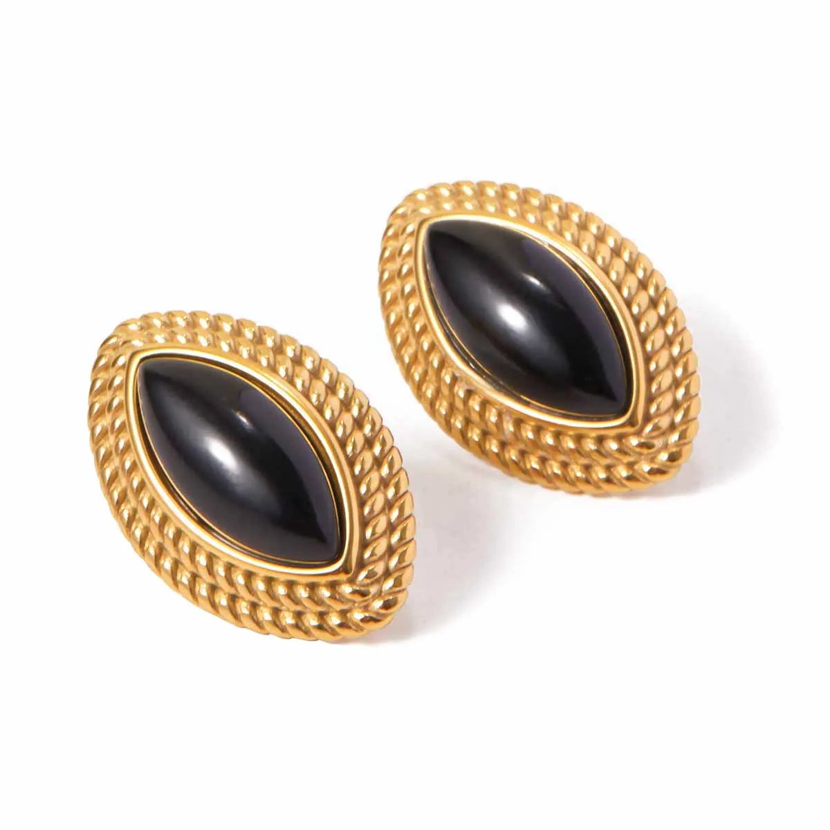 Onyx Horse Eye Gold Earrings