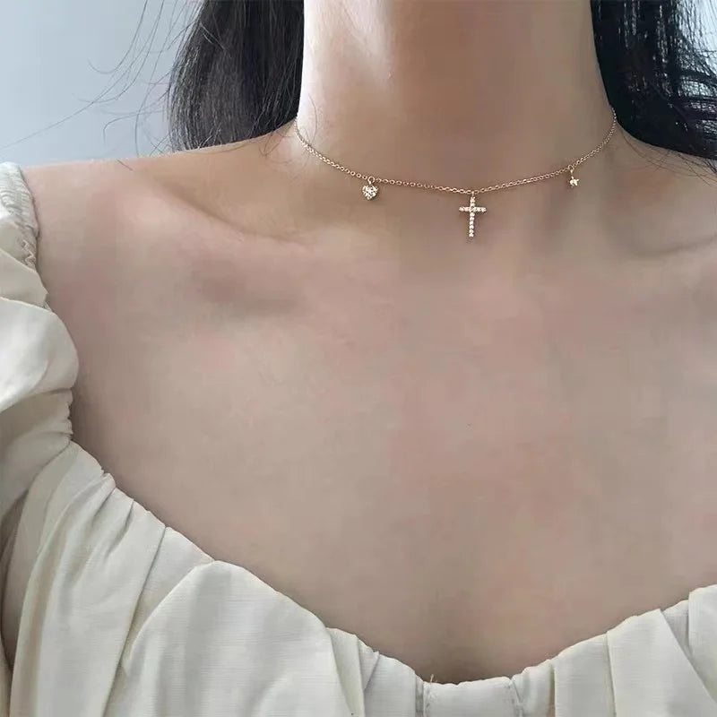 Zircon Cross Silver Necklace