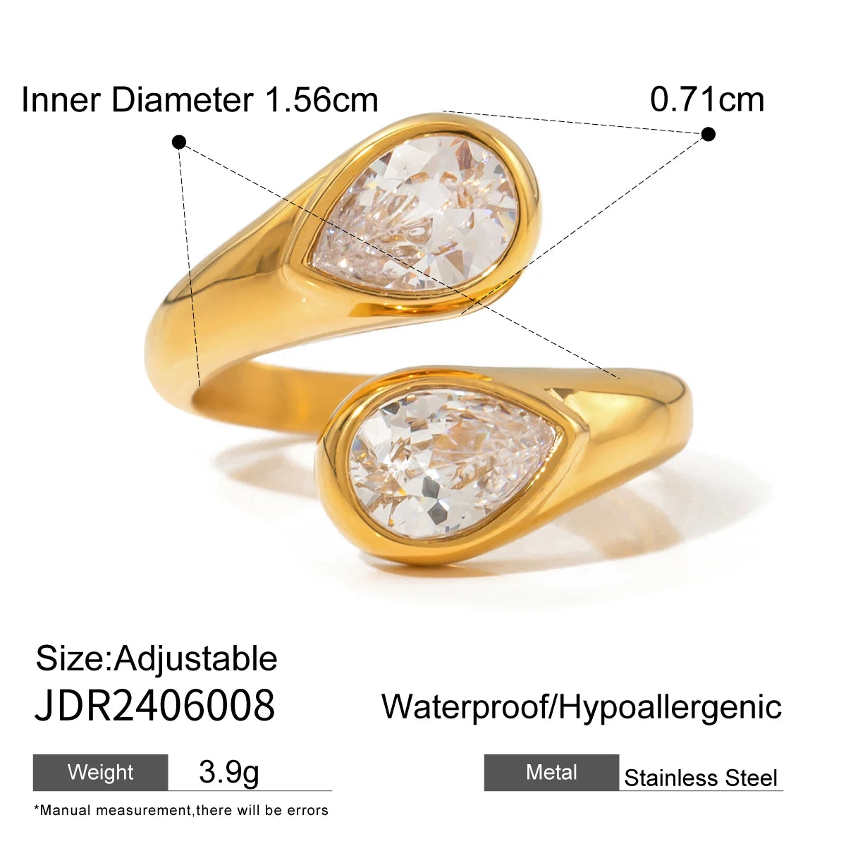 Teardrop Zirconia Openable Ring