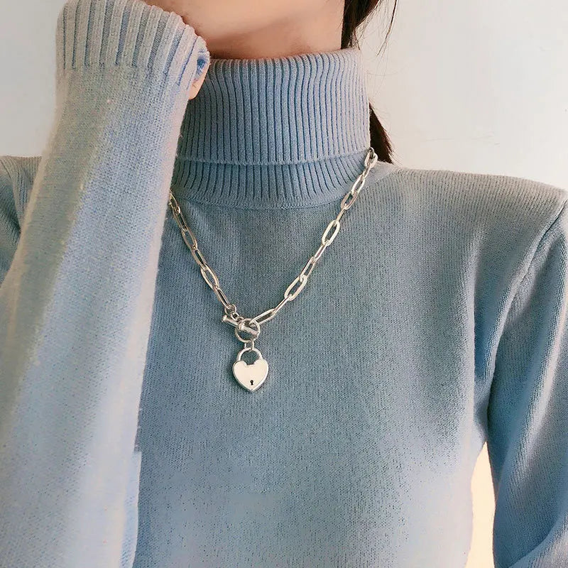Heart Design Silver Sweater Necklace