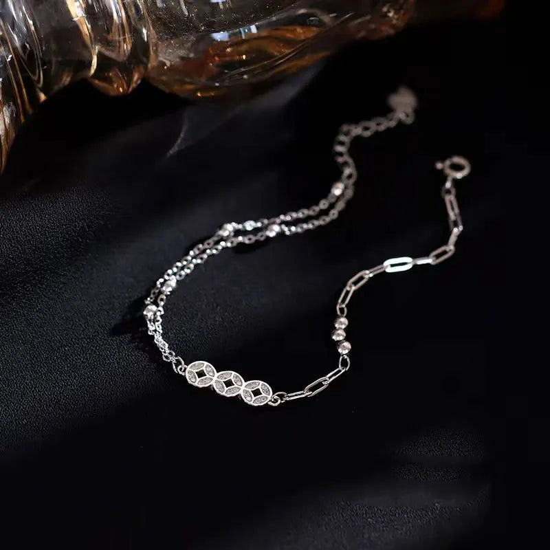 Geometric Bead Silver Bracelet