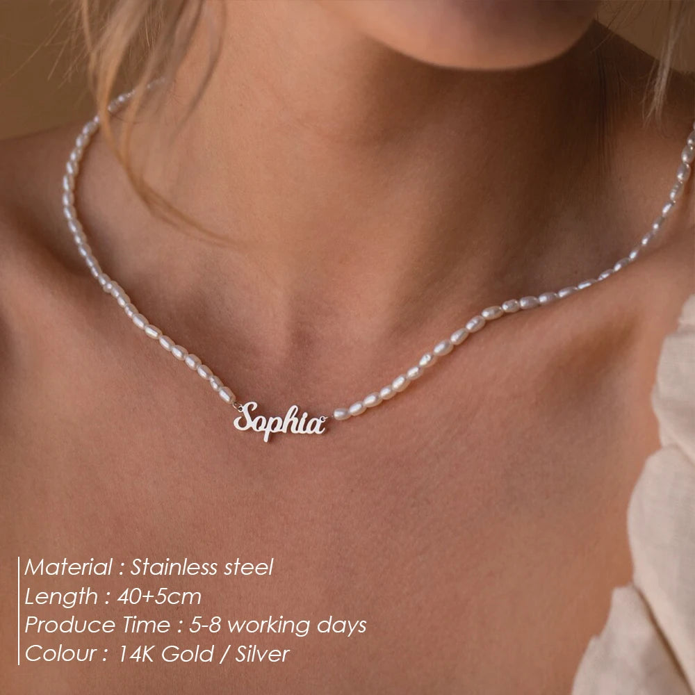 Custom Name Necklace with Freshwater Pearls