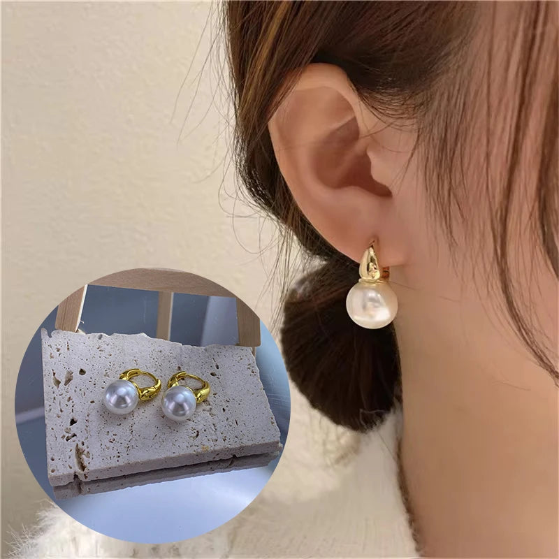 Gold Pearl Hoop Earrings