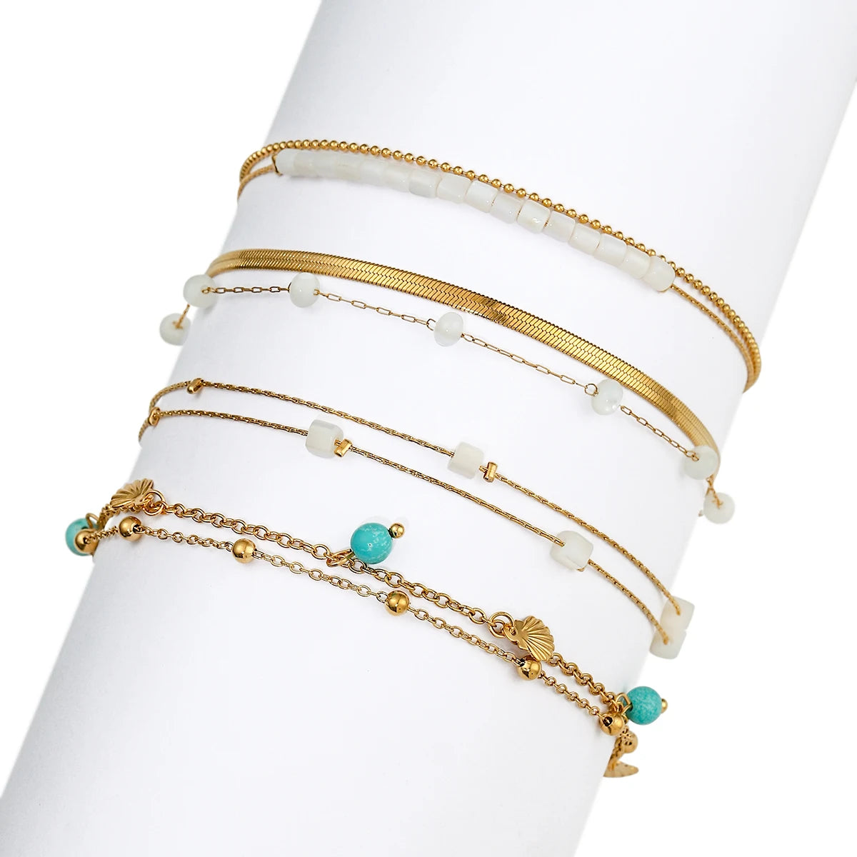 Shells Layered Snake Chain Anklet