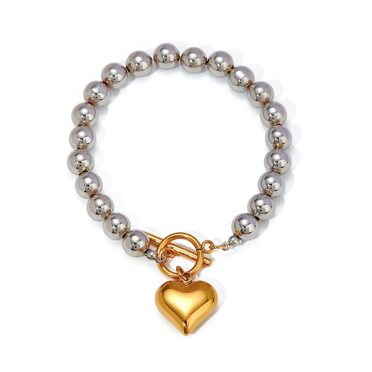 Gold Heart Silver Beads Bracelet