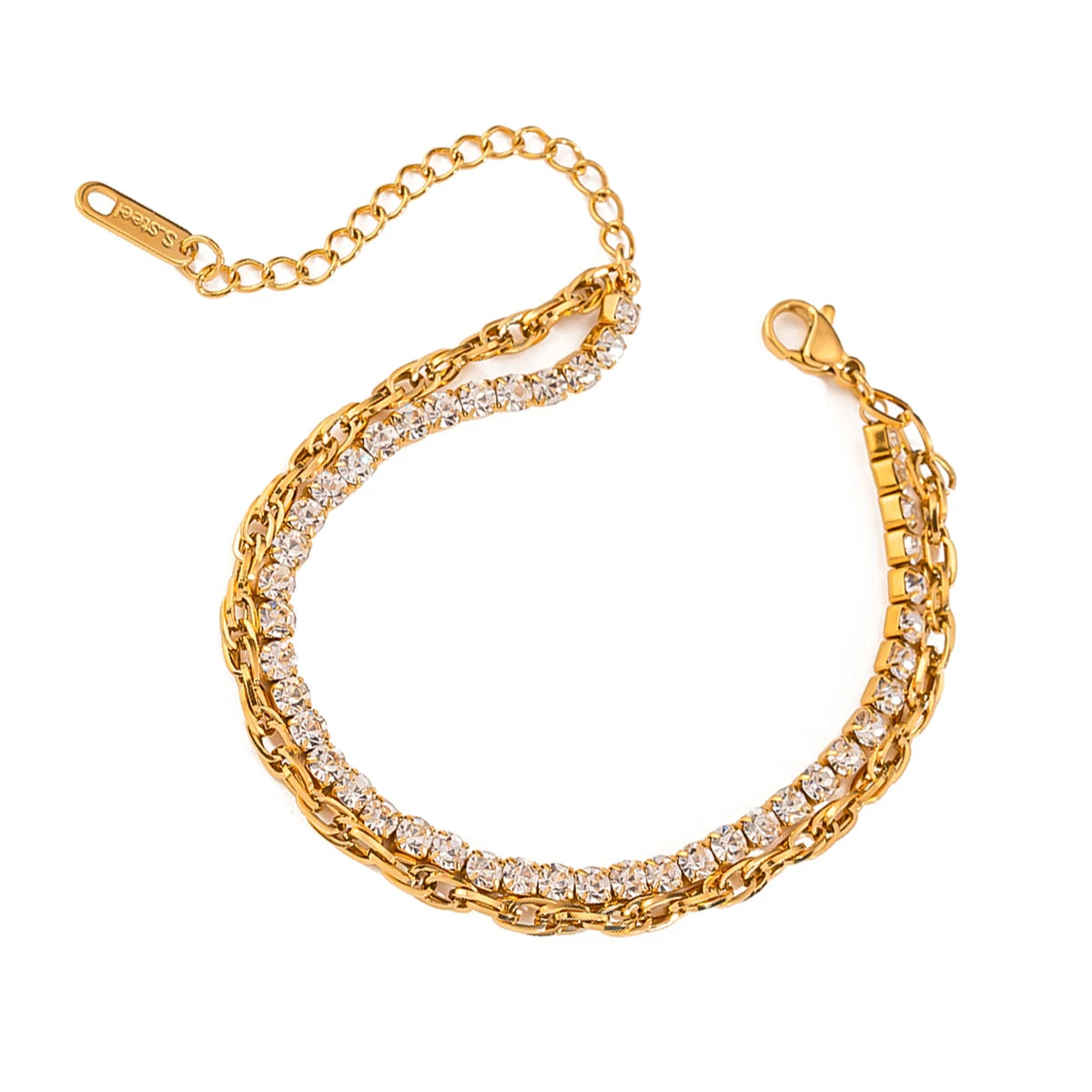 Double Layer Cubic Zirconia Chain Bracelet
