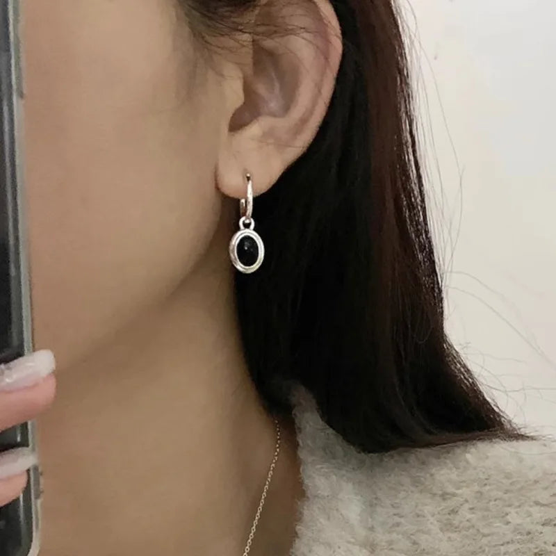 Black Agate Silver Earrings