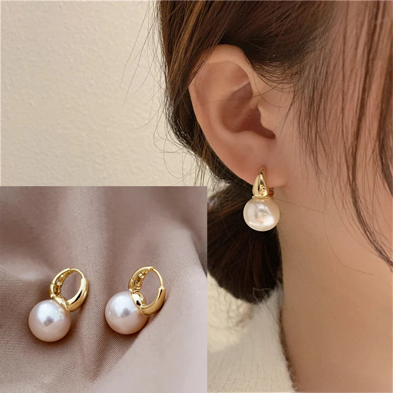 Gold Pearl Hoop Earrings