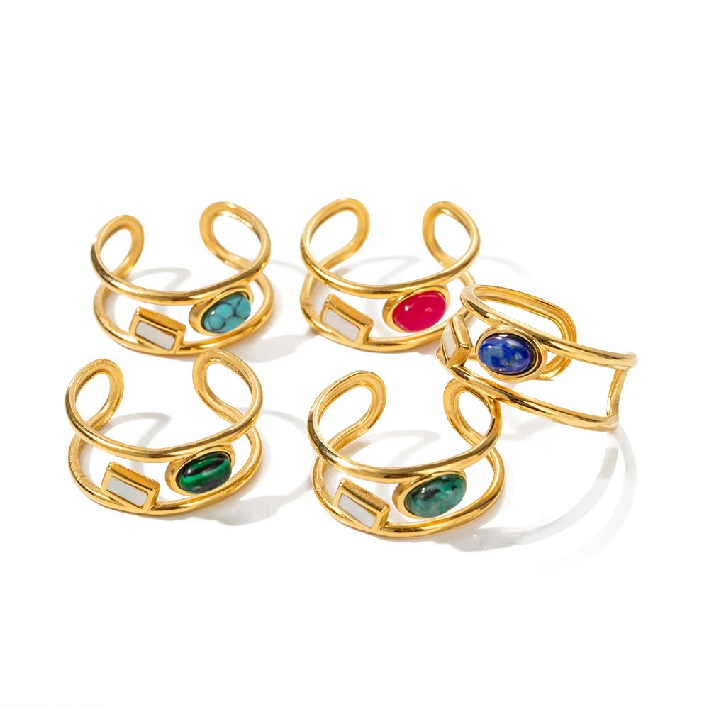 Gold Stone Double Layer Ring
