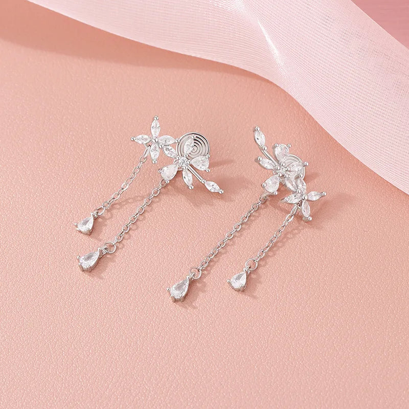 Floral Tassel Silver Earrings