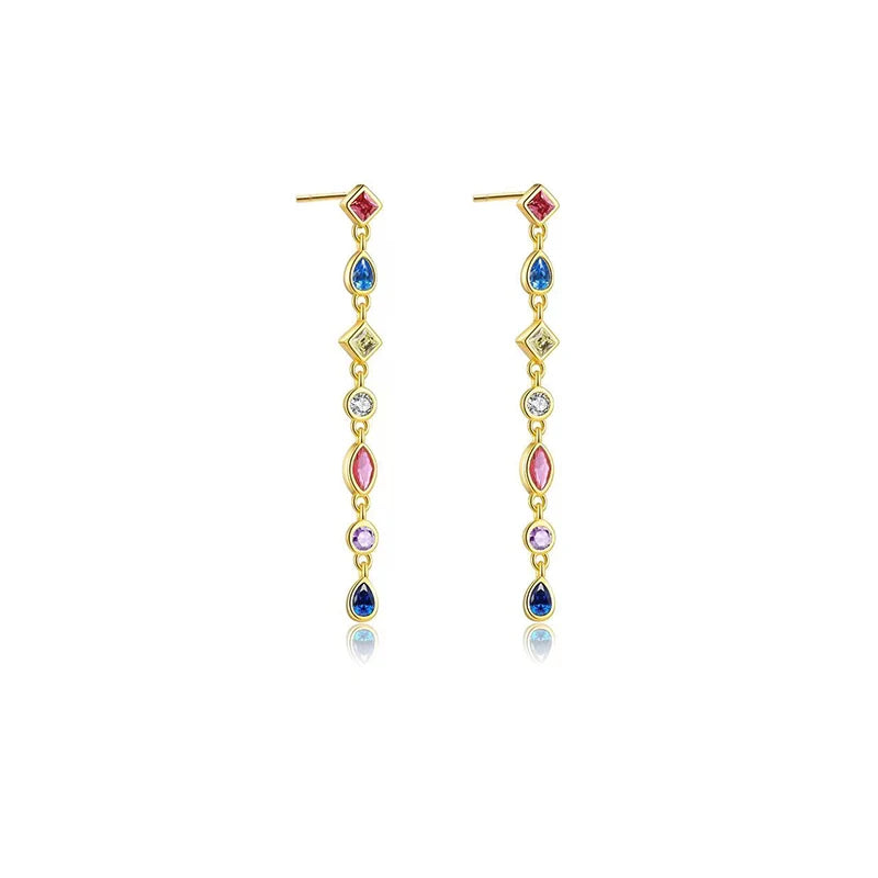Colorful Zircon Long Silver Earrings