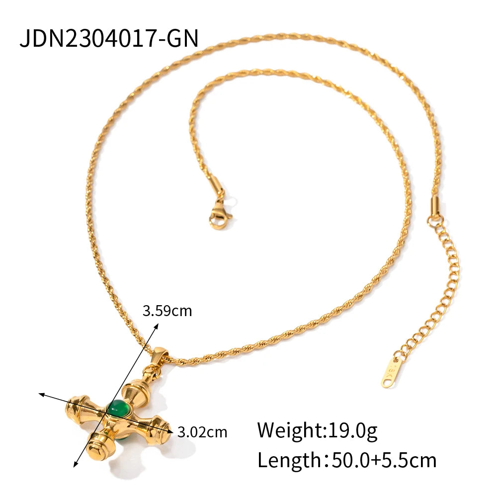 Stone Cross Dangle Earrings
