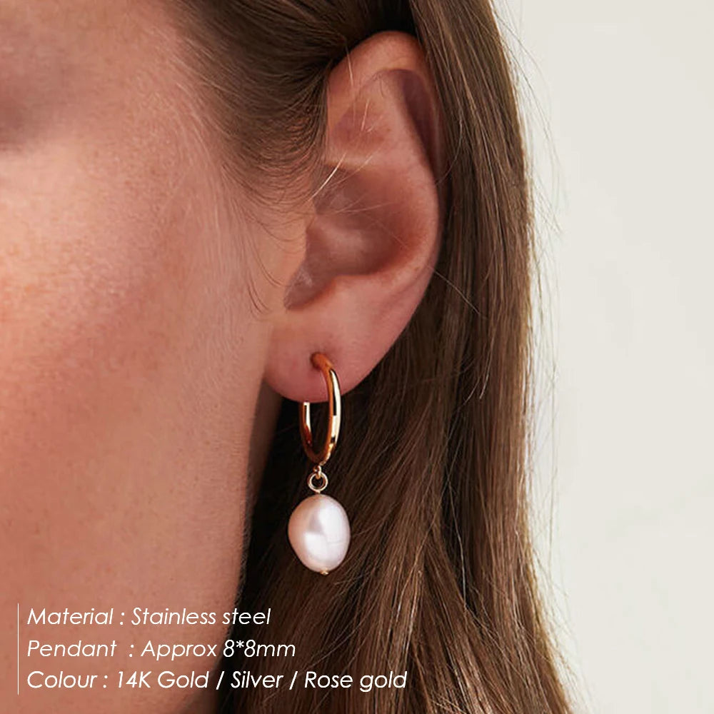 Gold Hoop Pearl Earrings
