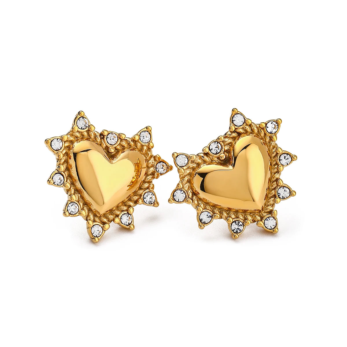 Gold Heart CZ Stud Earrings