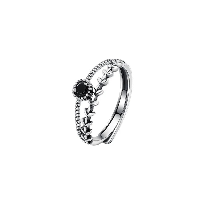 Black Zircon Leaf Ring