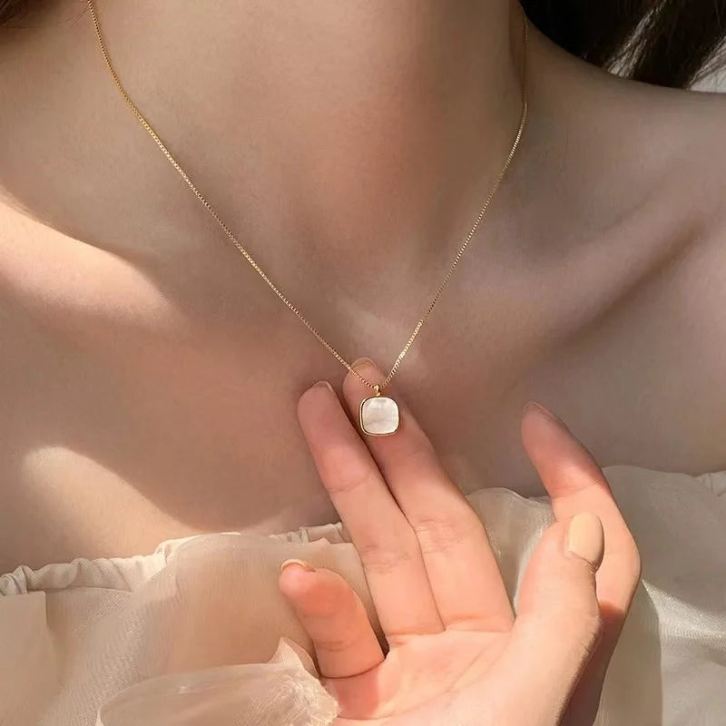Gold Geometric Shell Pendant Necklace
