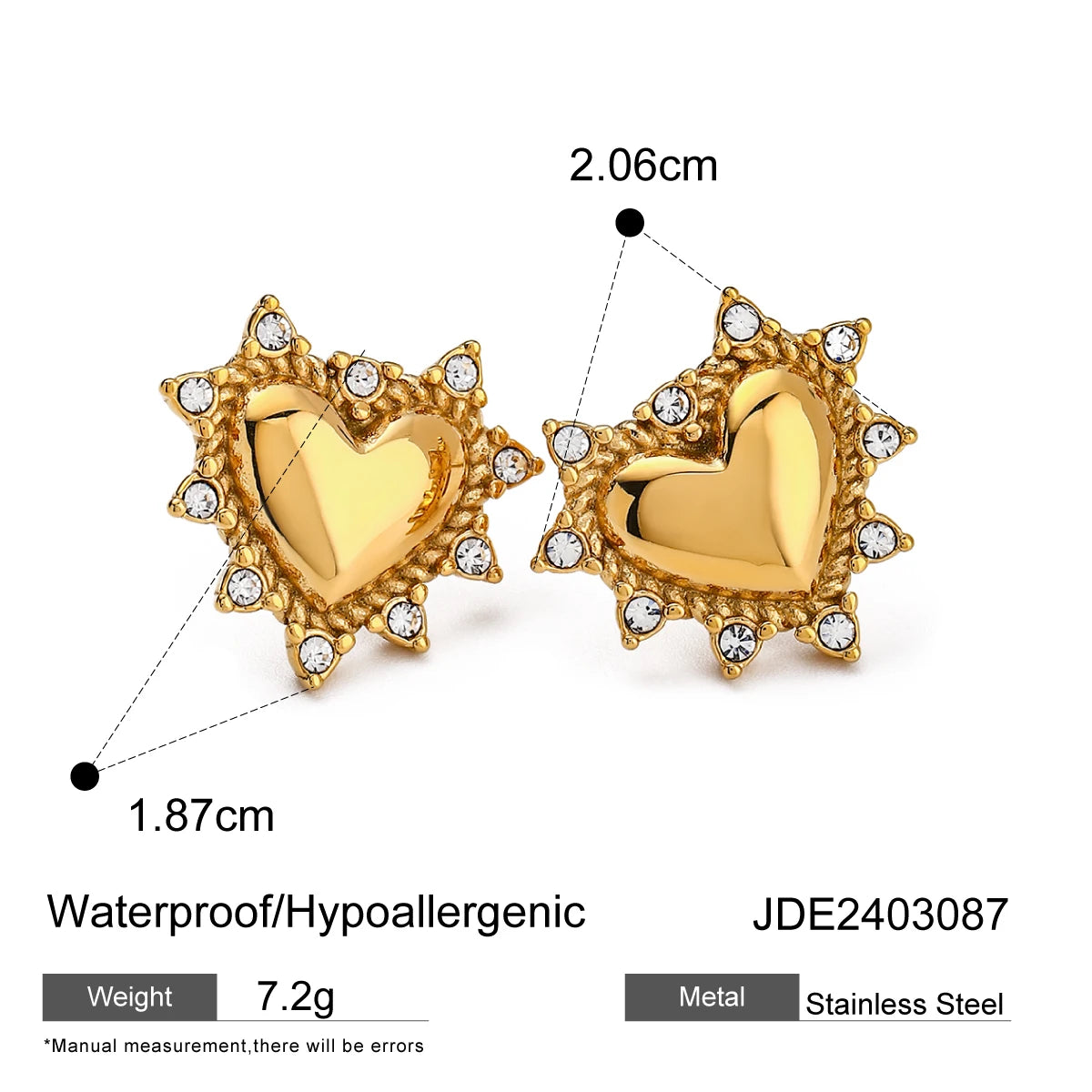 Gold Heart CZ Stud Earrings