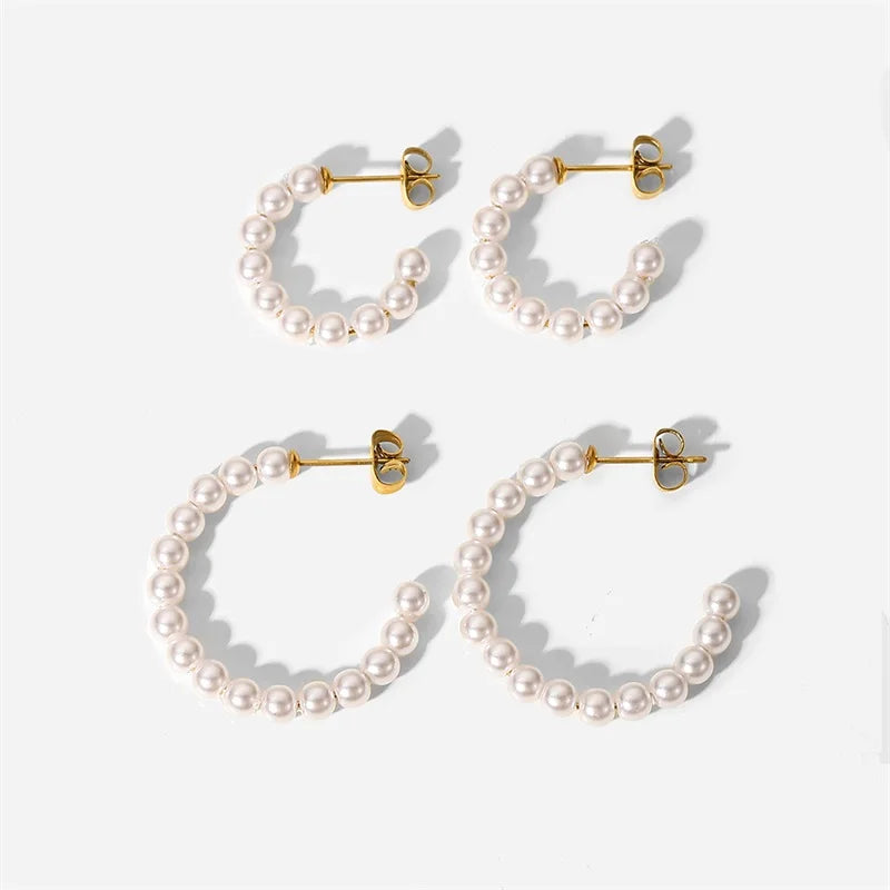 Pearl C-Shaped Hoop Earrings