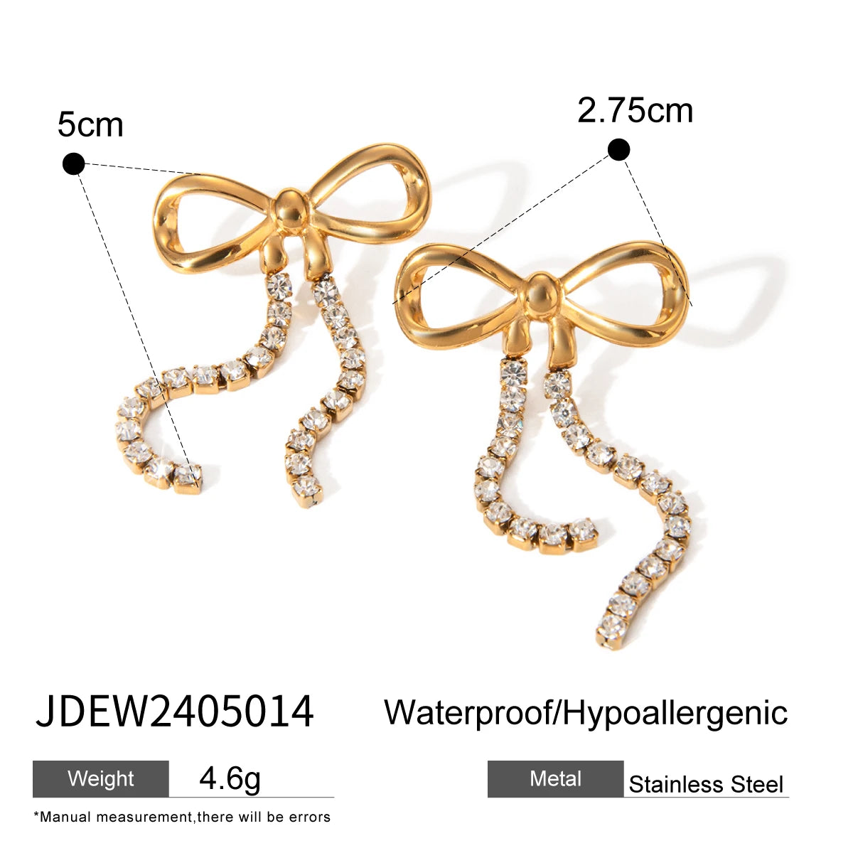 Gold Bowknot Rhinestone Earrings