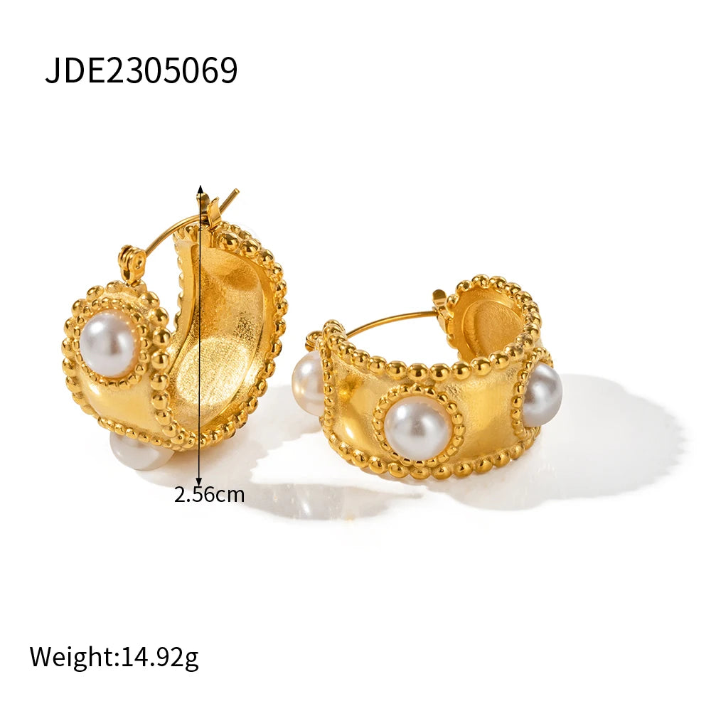 Gold Pearl C-Shape Earrings