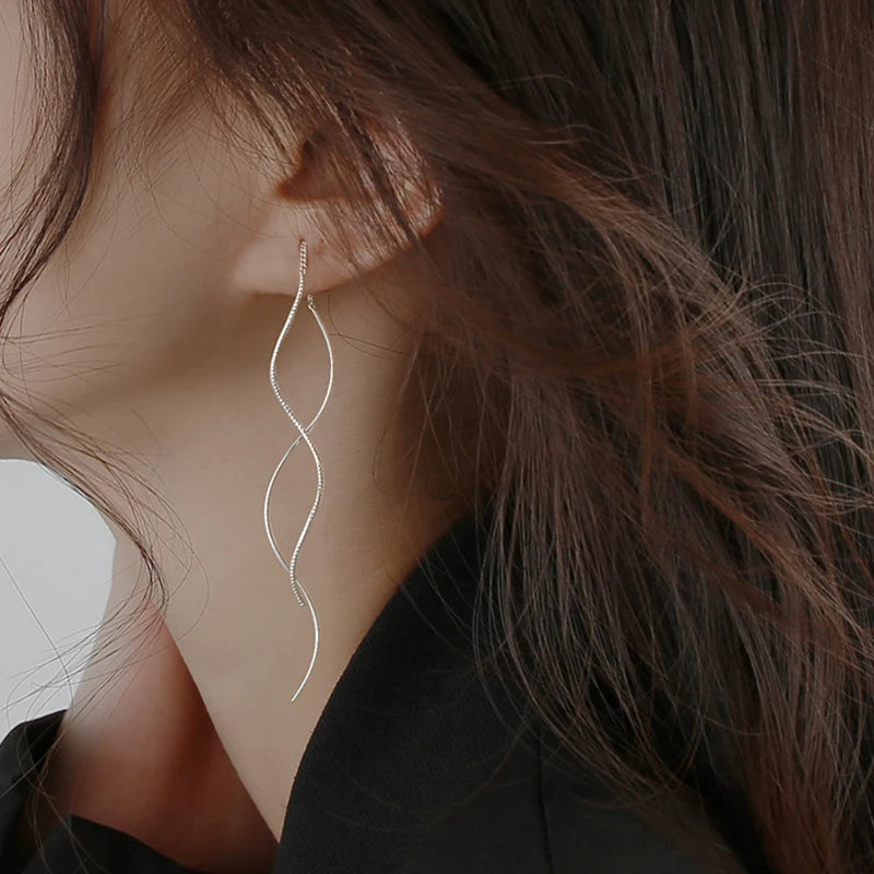Silver Wave Charm Earrings