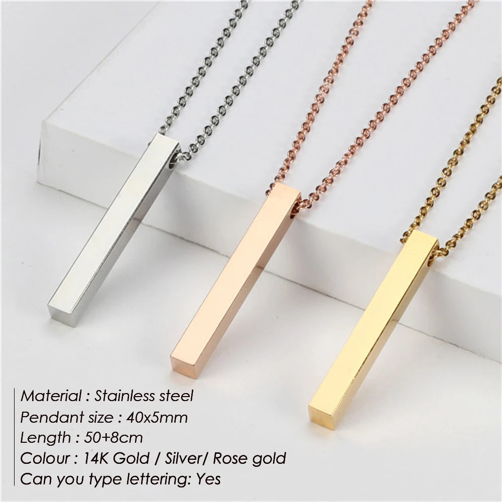 Engraved Square Bar Necklace