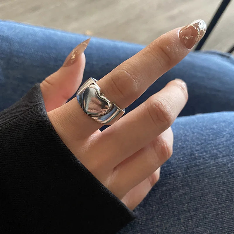 Retro Love Heart Silver Ring
