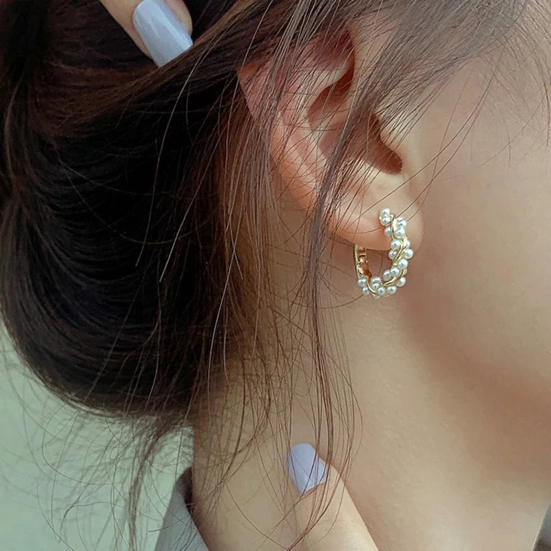Curved Pearl Silver Earrings