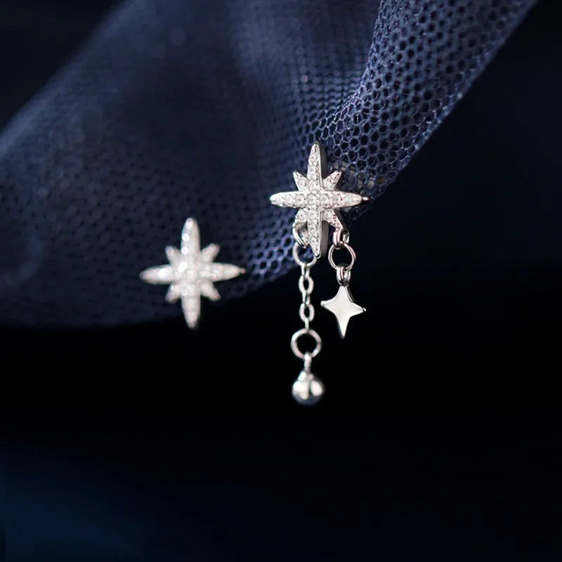 Asymmetrical Star Silver Earrings