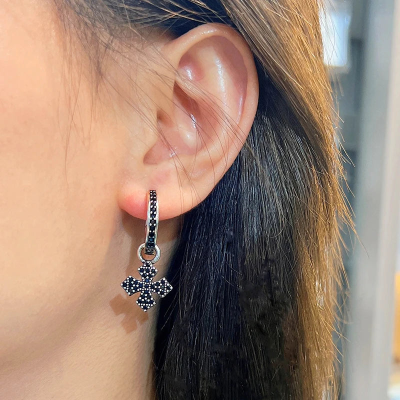 Gothic Silver Cross Earrings