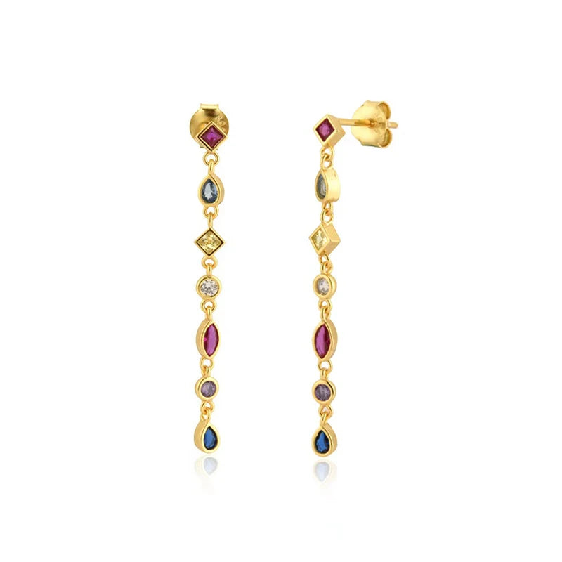 Colorful Zircon Long Silver Earrings