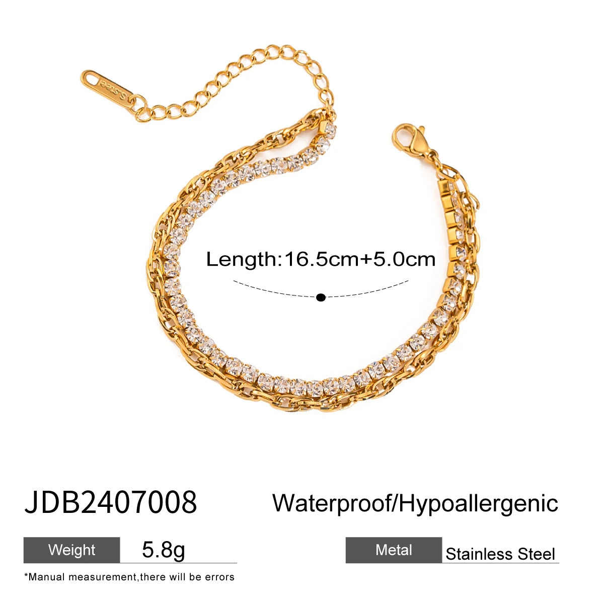 Double Layer Cubic Zirconia Chain Bracelet