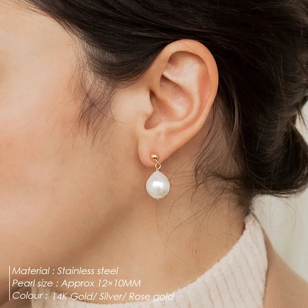 Freshwater Pearl Stainless Steel Earrings