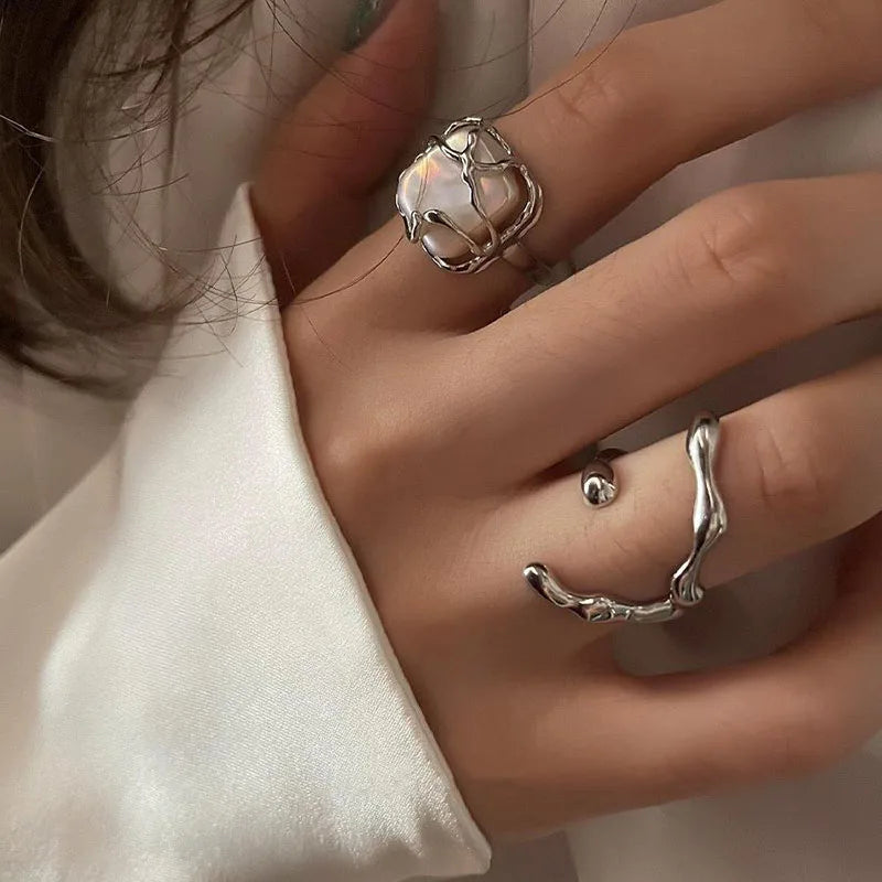 Pearl Geometric Silver Ring